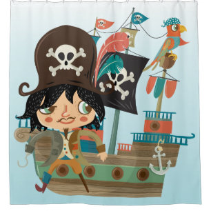 Piratenschiff mit Parrot und Peg Leg Pirate Duschvorhang
