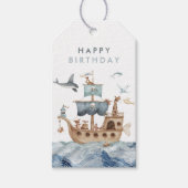 Piratenschiff mit Party "Tiere Kinder" Geschenkanhänger (Vorderseite)