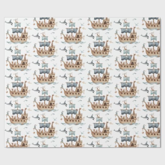 Piratenschiff mit Party "Tiere Kinder" Geschenkpapier (Flach)