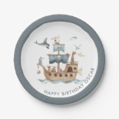 Piratenschiff mit Party "Tiere Kinder" Pappteller (Vorderseite)