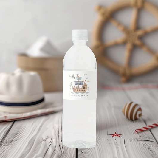 Piratenschiff mit Party "Tiere Kinder" Wasserflaschenetikett