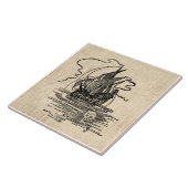 Piratenschiff mit Skulls Vintage Piratenart Fliese (Seite)