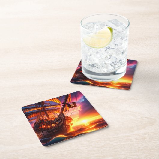 Piratenschiff Rechteckiger Pappuntersetzer (Vor Ort)