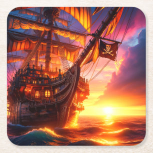 Piratenschiff Rechteckiger Pappuntersetzer