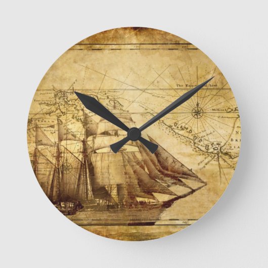 Piratenschiff Runde Wanduhr (Vorderseite)