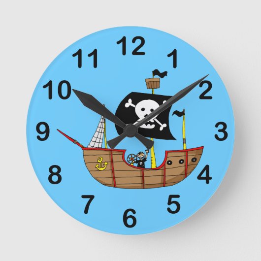 Piratenschiff Runde Wanduhr (Vorderseite)