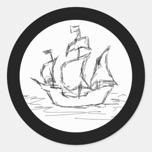 Piratenschiff. Runder Aufkleber (Vorderseite)