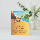 Piratenschiff, Schatz & Vulkaninsel Geburtstag Einladungspostkarte (Stehend Vorderseite)