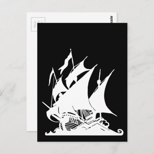 Piratenschiff Schwarz/Weiß Postkarte (Vorne/Hinten)