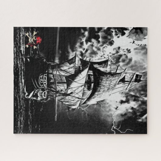 Piratenschiff Schwarz-Weiß-Puzzle Puzzle (Horizontal)