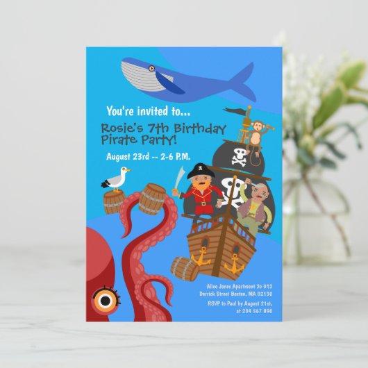 Piratenschiff Seeabenteuer Geburtstagsparty Einladung (Stehend Vorderseite)
