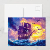 Piratenschiff Segelfahrt in den Sonnenuntergang au Postkarte (Vorne/Hinten)