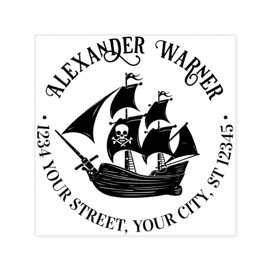 Piratenschiff Skull Crossbones Name Rücksendeadres Permastempel (Design)