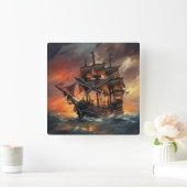 Piratenschiff Stormy - 4 - Quadratische Wanduhr (Zuhause)
