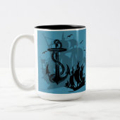 Piratenschiff und Anchor Schwarze Silhouette Zweifarbige Tasse (Links)