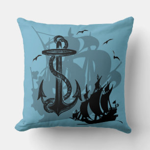 Piratenschiff und Anker Schwarze Silhouette Kopfki Kissen