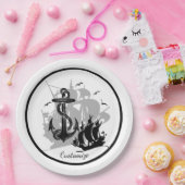 Piratenschiff und Anker Schwarze Silhouette Papier Pappteller (Party)