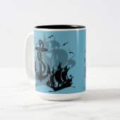 Piratenschiff und Anker Schwarze Silhouette Tasse (Vorderseite Links)