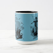 Piratenschiff und Anker Schwarze Silhouette Tasse (Mittel)