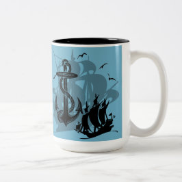 Piratenschiff und Anker Schwarze Silhouette Tasse 