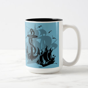 Piratenschiff und Anker Schwarze Silhouette Tasse 