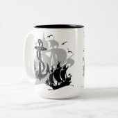 Piratenschiff und Anker Schwarze Silhouette Tasse (Vorderseite Links)