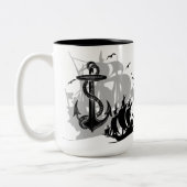Piratenschiff und Anker Schwarze Silhouette Tasse (Links)
