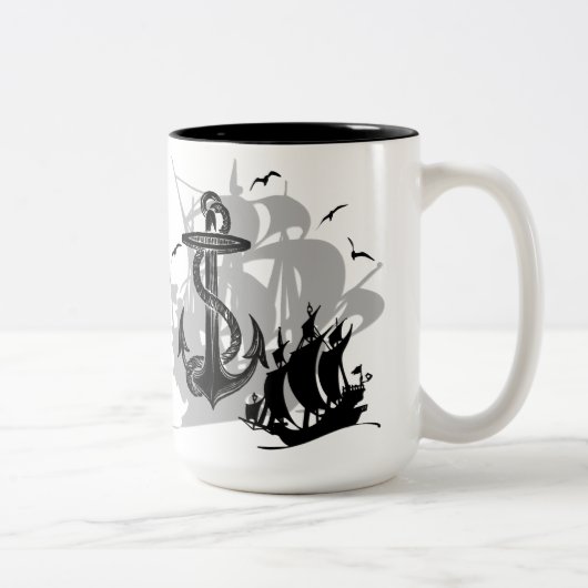 Piratenschiff und Anker Schwarze Silhouette Tasse (Rechts)