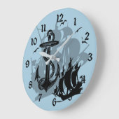 Piratenschiff und Anker Schwarze Silhouette Uhr 2 (Winkel)