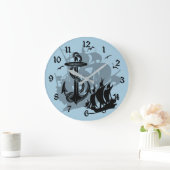 Piratenschiff und Anker Schwarze Silhouette Uhr 2 (Zuhause)