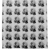 Piratenschiff und Anker Schwarzer Silhouette Vorha Duschvorhang (Vorderseite)