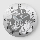 Piratenschiff und Anker Uhr Weiße Silhouette (Vorderseite)