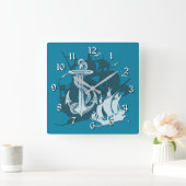 Piratenschiff und Anker Weiße Silhouette Uhr 2 (Zuhause)