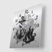 Piratenschiff- und Ankermauer-Silhouette Quadratische Wanduhr (Winkel)