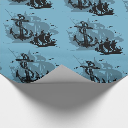 Piratenschiff und Ankerpapier Silhouette 2 Geschenkpapier (Ecke)