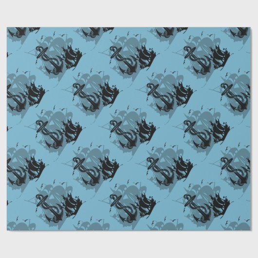 Piratenschiff und Ankerpapier Silhouette 2 Geschenkpapier (Flach)