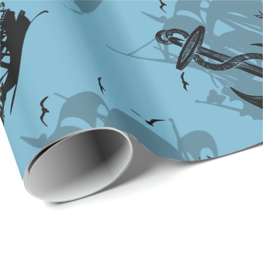 Piratenschiff und Ankerpapier Silhouette 2 Geschenkpapier (Rolleneckpunkt)