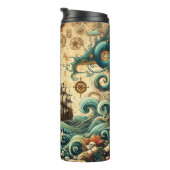 Piratenschiff und Drachen auf See Thermosbecher (Nach rechts gedreht)