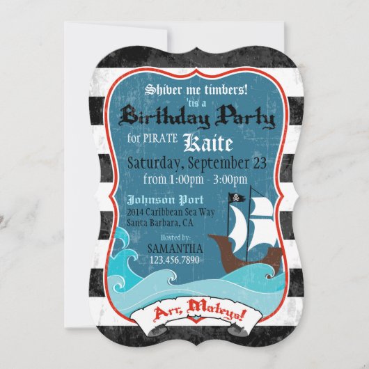 Piratenschiff und Ozean Einladung zum Geburtstag (Vorderseite)