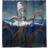Piratenschiff von Riesen Kraken angegriffen Duschvorhang (Vorderseite)