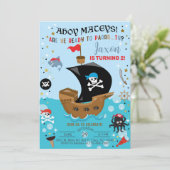 Piratenschiff zum Geburtstag. Einladung (Stehend Vorderseite)