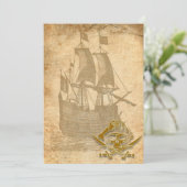 Piratenschiffs- und -schädeleinladung einladung (Stehend Vorderseite)