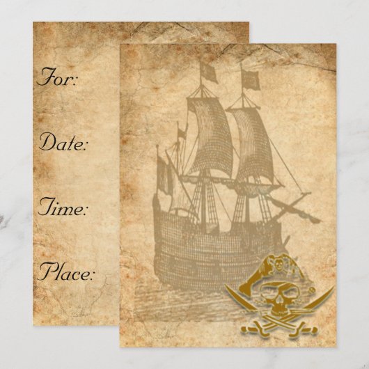 Piratenschiffs- und -schädeleinladung einladung (Vorne/Hinten)