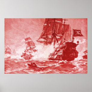 PIRATENSCHIFFSCHLACHT IN ANTIQUEM ROT POSTER