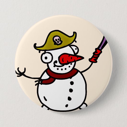 Piratenschneemann frohe Weihnachten Button (Vorderseite)