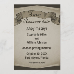 Piratenschrift Hochzeitseinladung, Braun Einladung