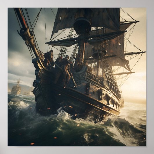 Piratensegelschiff bei Sunrise Poster (Vorne)