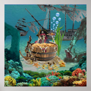 PIRATENSKELETT IN EINEM FASS POSTER