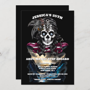 Piratenskull-Frau Höhlenschatz Themenparty Einladung