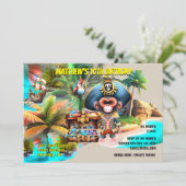 Piratentheater Geburtstag | Kapitän-Affenvogelinse Einladung (Stehend Vorderseite)